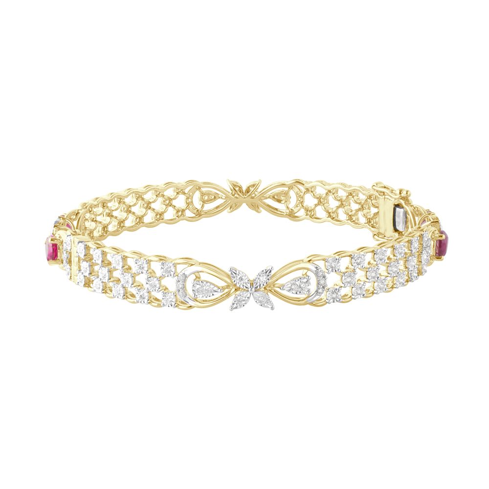 Stylish Diamond Netted 14KT Yellow Gold Diamond Bangle Set of 2-Bangles-OBA21045