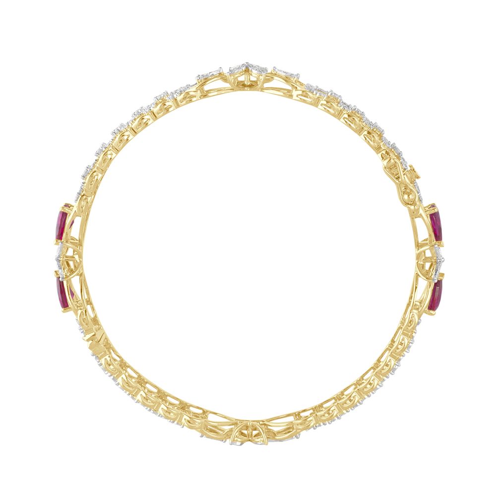 Stylish Diamond Netted 14KT Yellow Gold Diamond Bangle Set of 2-Bangles-OBA21045