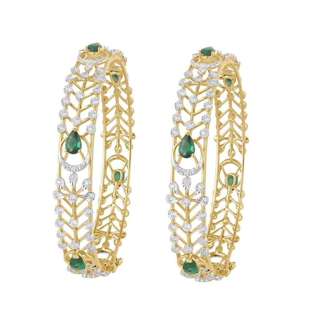 Attractive Fishbone Design 14KT Yellow Gold Bangle Set of 2-Bangles-OBA21046