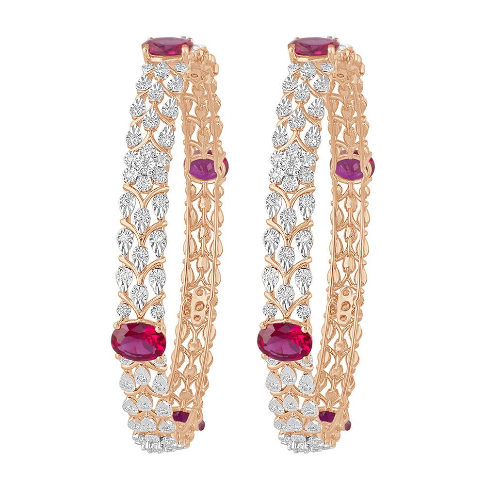 14KT Rose Gold Bejewelled Bangle Set of 2-Bangles-OBA21051