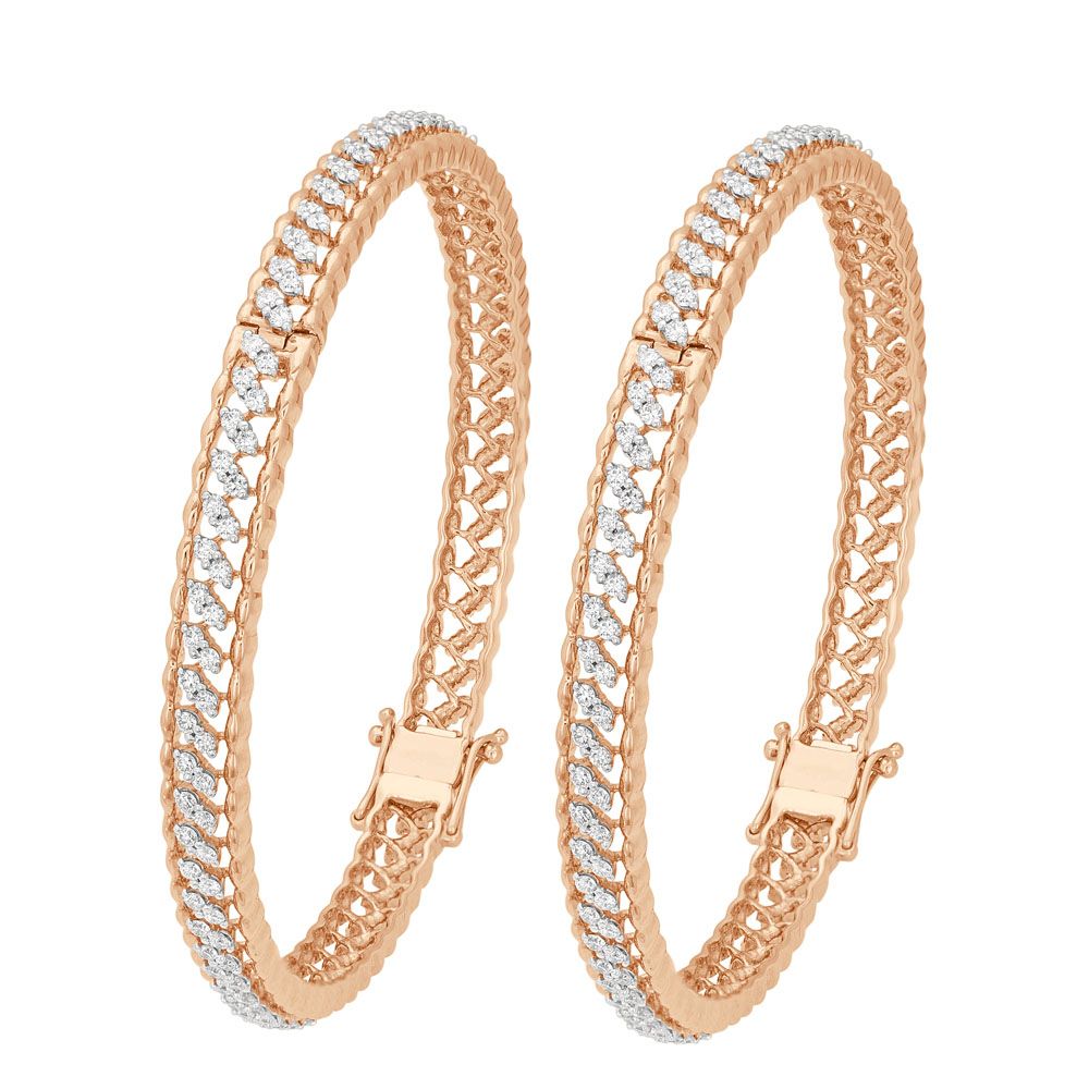 Sparkling Diamond Bangle in Rose Gold Set of 2-All Jewellery-OBA22019