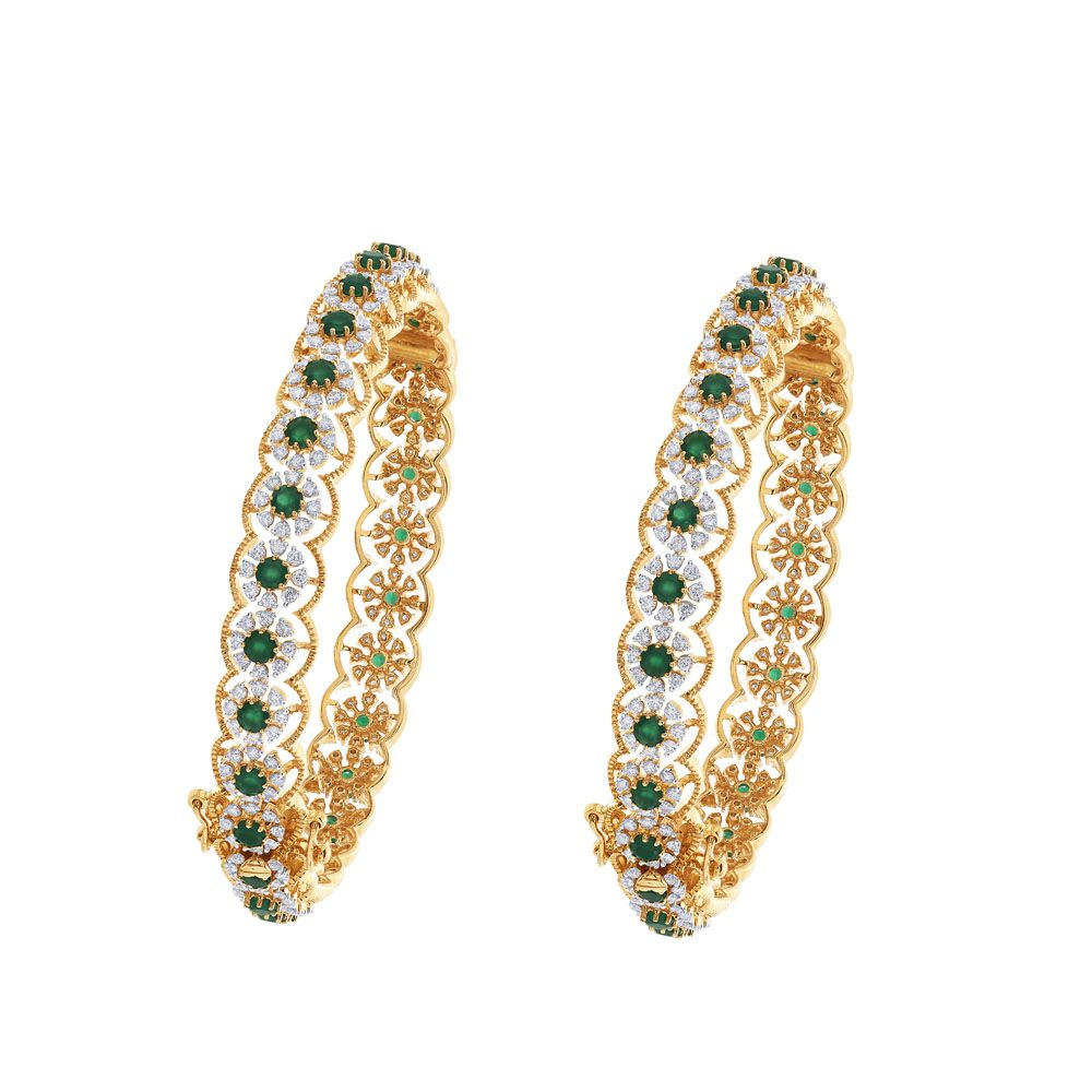 Glamorous Yellow Gold Bangle With Gemstones Set of 2-All Jewellery-OBA23006