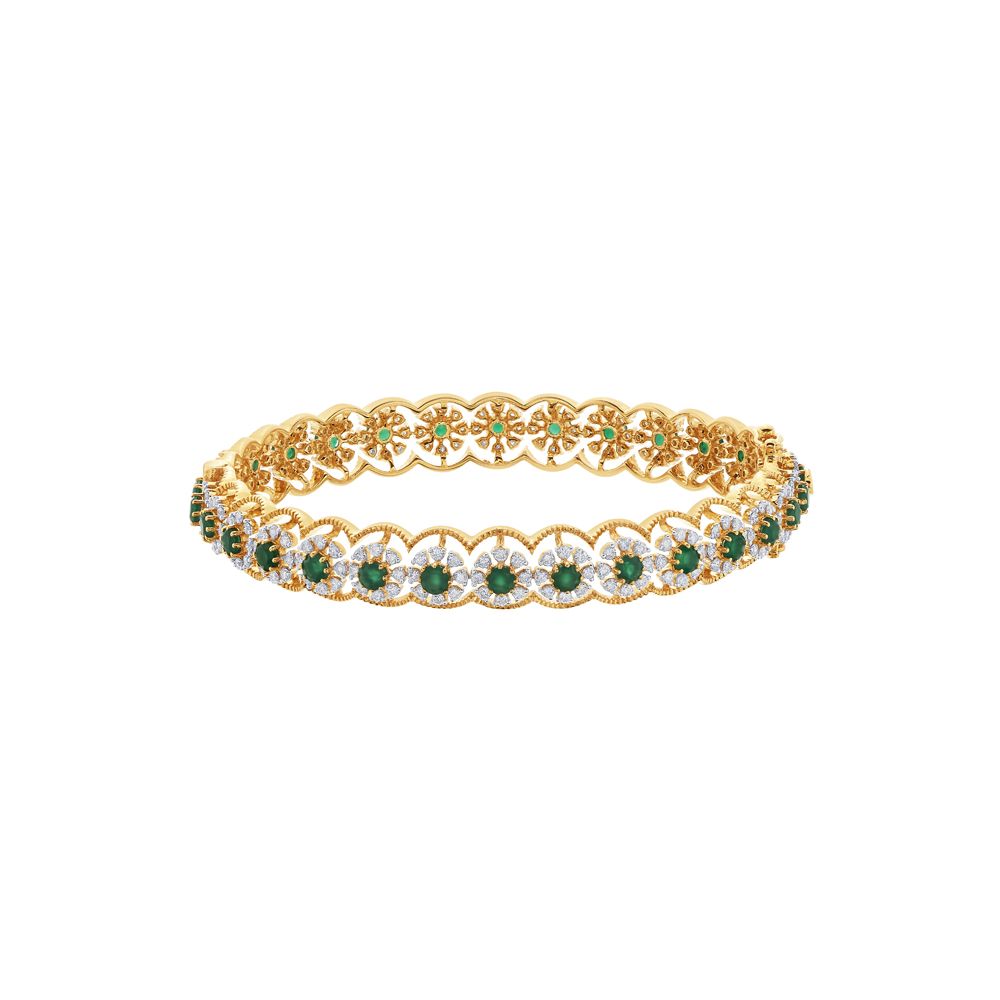 Glamorous Yellow Gold Bangle With Gemstones Set of 2-All Jewellery-OBA23006