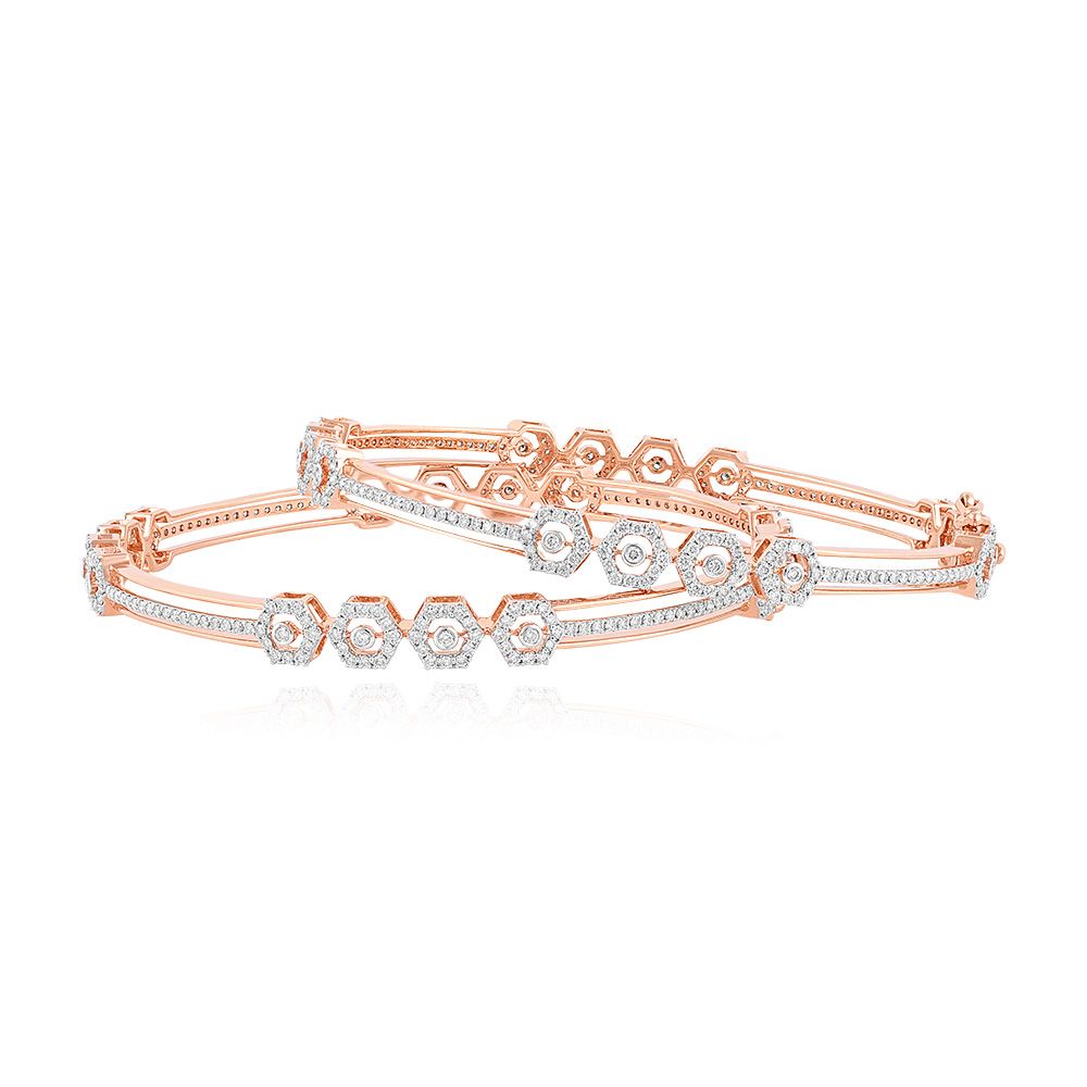 Modern Hexagon Diamond Bangle Set of 2-All Jewellery-OBA25O08