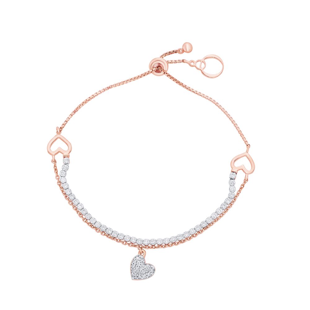 Heart Embellished 14KT Rose Gold Desired Bracelet-Bracelets-OBR20018-D400XAC