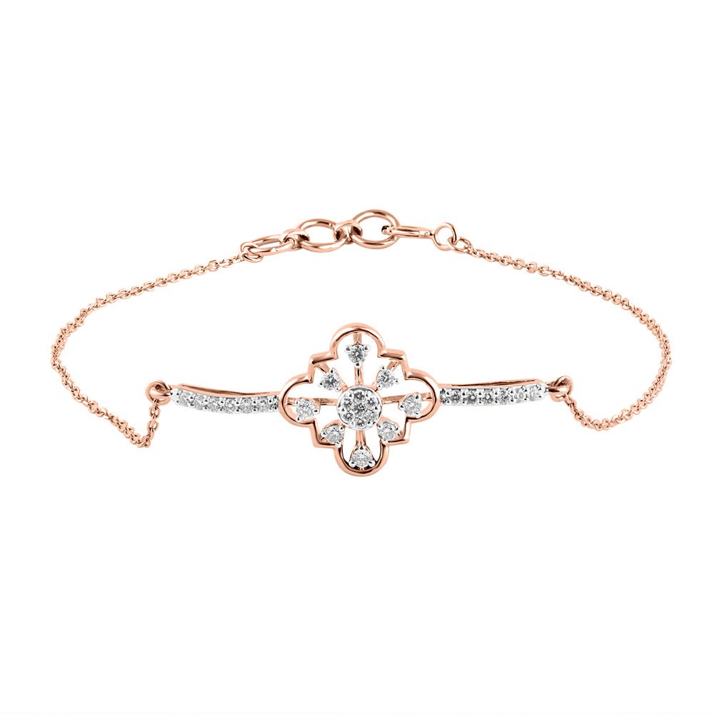 Geometric Design Rose Gold and Diamond Chain Bracelet-Bracelets-OBR24S07