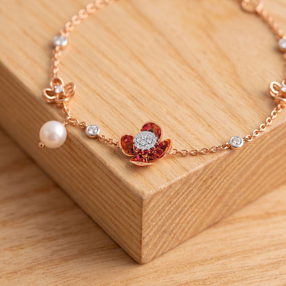 Graceful 14Kt Diamond and Red Stone Bracelet-Bracelets-OBR26AC5-D409XAC