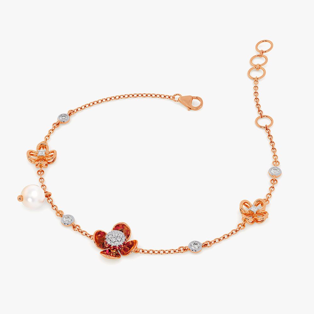 Graceful 14Kt Diamond and Red Stone Bracelet-Bracelets-OBR26AC5-D409XAC