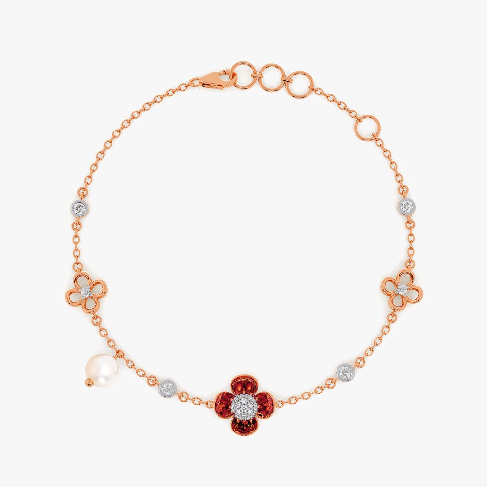 Graceful 14Kt Diamond and Red Stone Bracelet-Bracelets-OBR26AC5-D409XAC