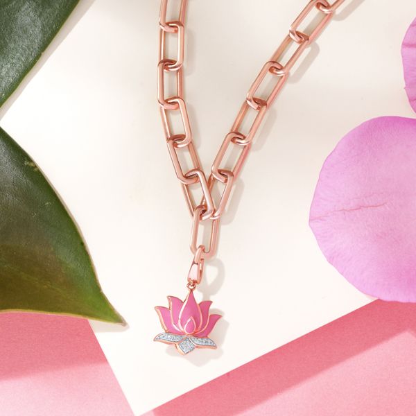 Lotus Diamond Pendant in 14KT Rose Gold-Pendants-OCP22003-D900X0C