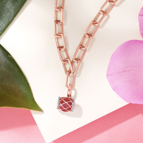 Drum Design Diamond and 14KT Rose Gold Pendant-Pendants-OCP22006-D900X0C