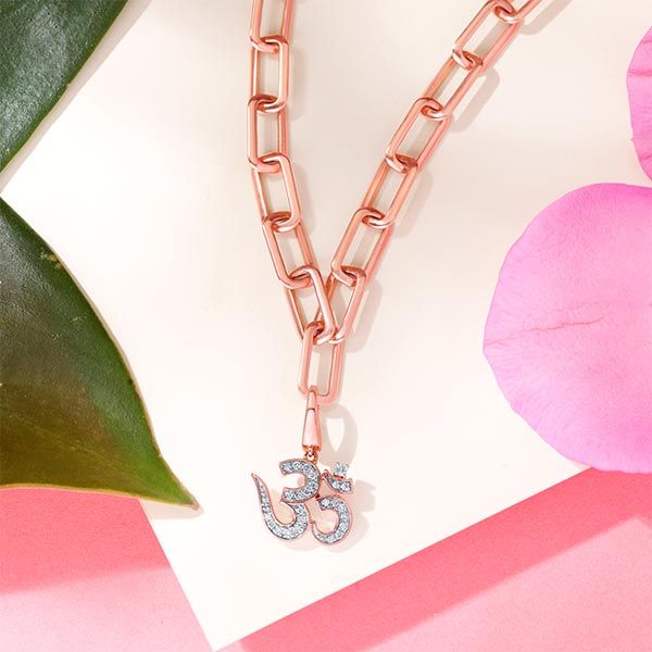 Om 14KT Rose Gold and Diamond Pendant-Pendants-OCP22008-D900X0C