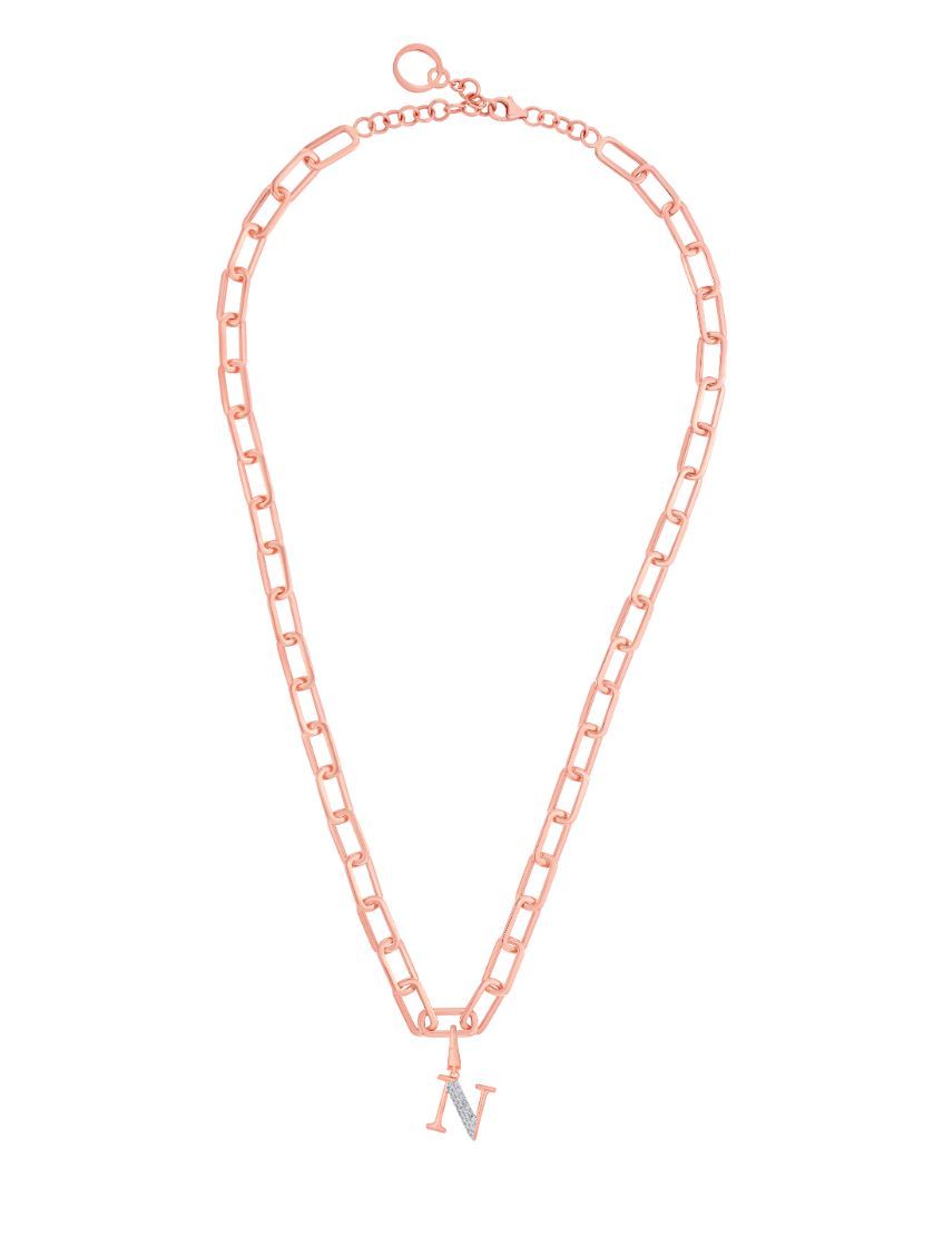 N Alphabet Diamond 14KT Rose Gold Pendant-Pendants-OCP22014-D900X0C