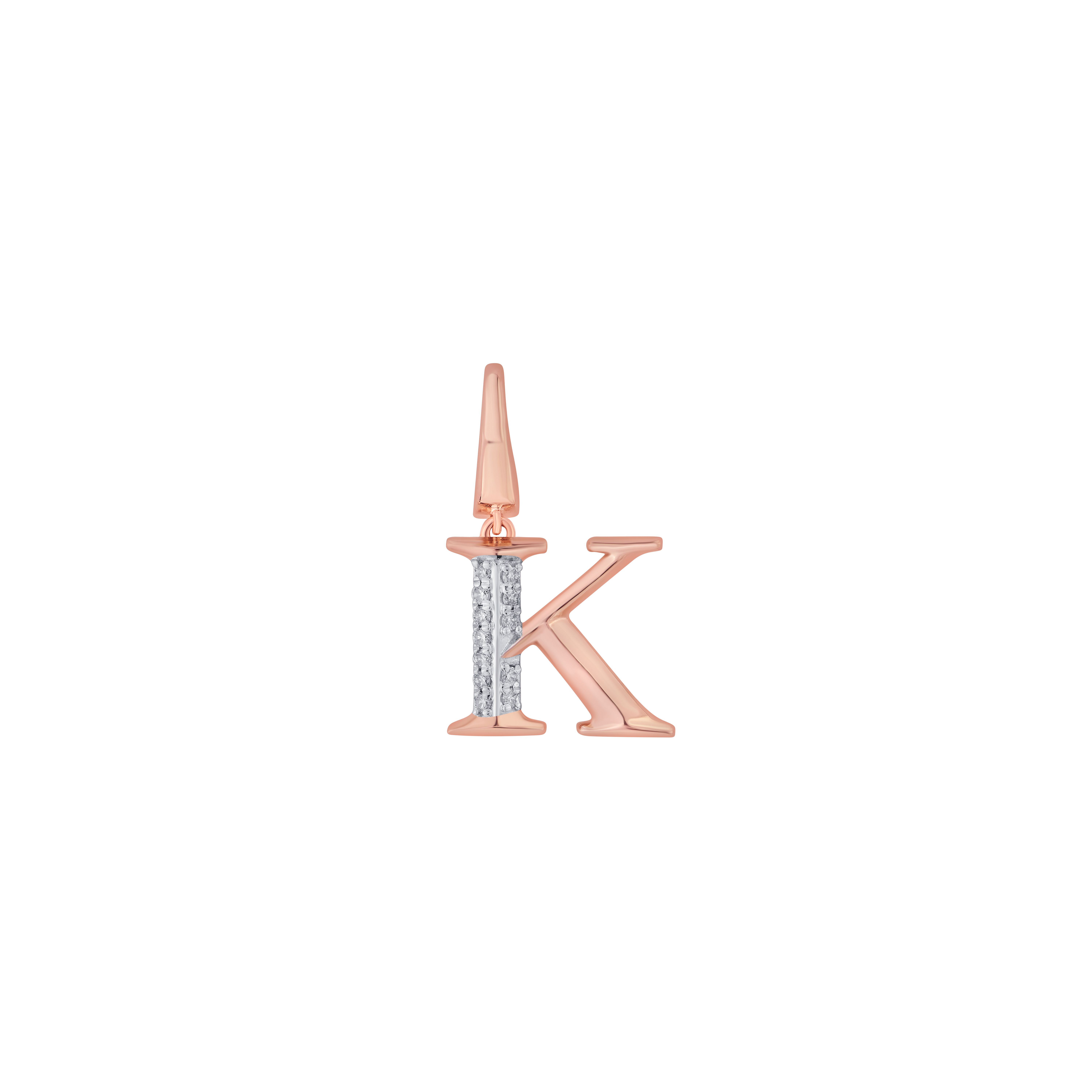 K Alphabet Pendant in Diamond and 14KT Rose Gold-Pendants-OCP22015-D900X0C