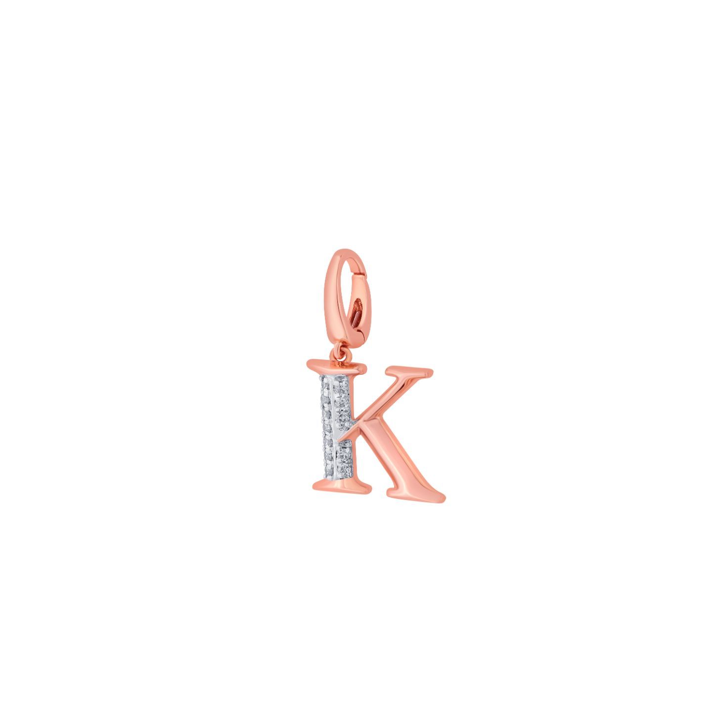 K Alphabet Pendant in Diamond and 14KT Rose Gold-Pendants-OCP22015-D900X0C