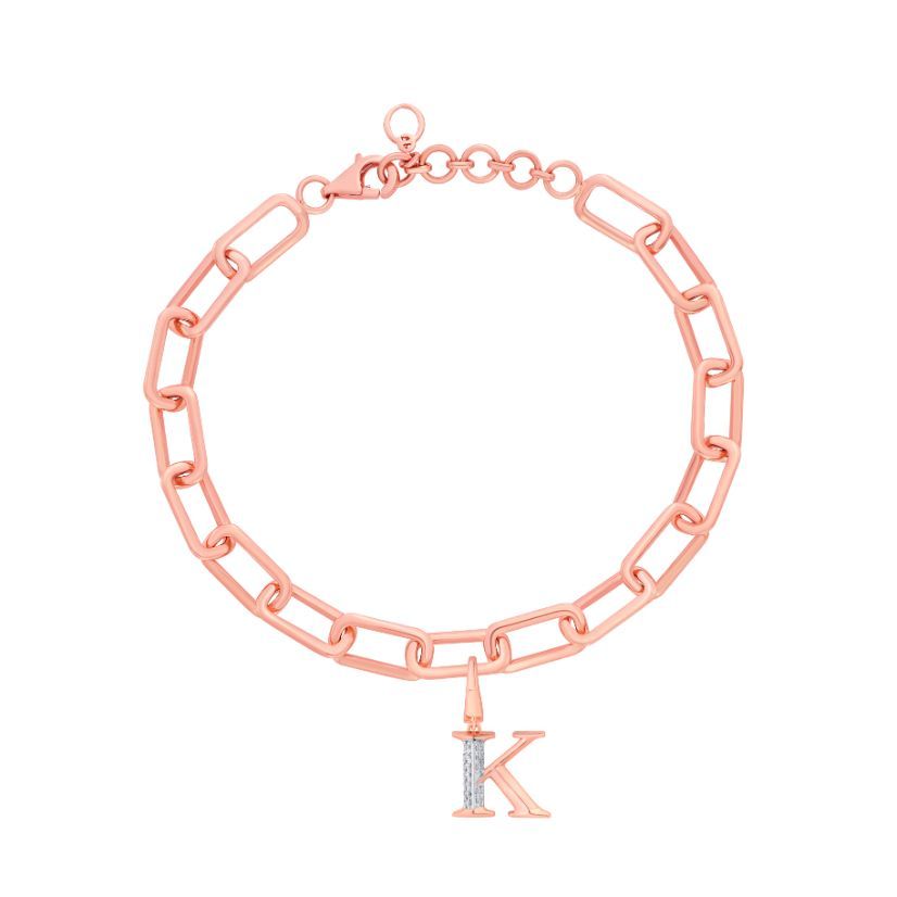 K Alphabet Pendant in Diamond and 14KT Rose Gold-Pendants-OCP22015-D900X0C