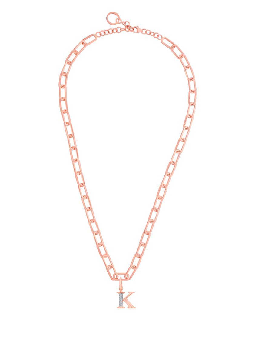 K Alphabet Pendant in Diamond and 14KT Rose Gold-Pendants-OCP22015-D900X0C