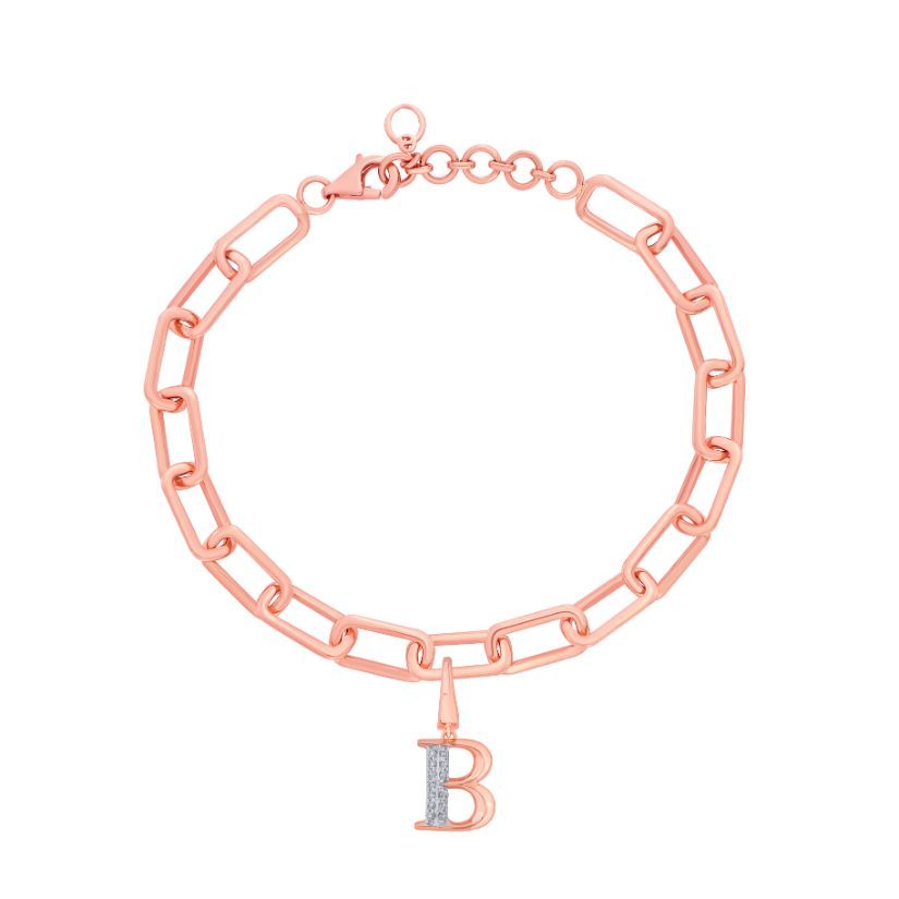 B Alphabet Diamond and 14KT Rose Gold Pendant-Pendants-OCP22018-D900X0C