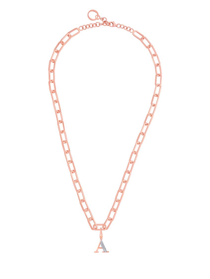 A Alphabet Diamond Pendant in 14KT Rose Gold-Pendants-OCP22019-D900X0C