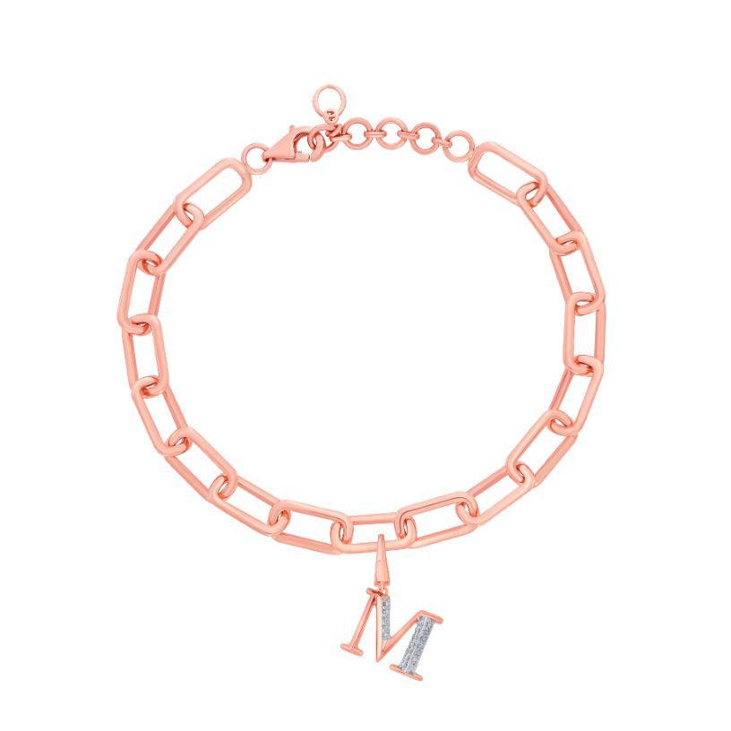 M Alphabet Diamond and 14KT Rose Gold Pendant-Pendants-OCP22020-D900X0C