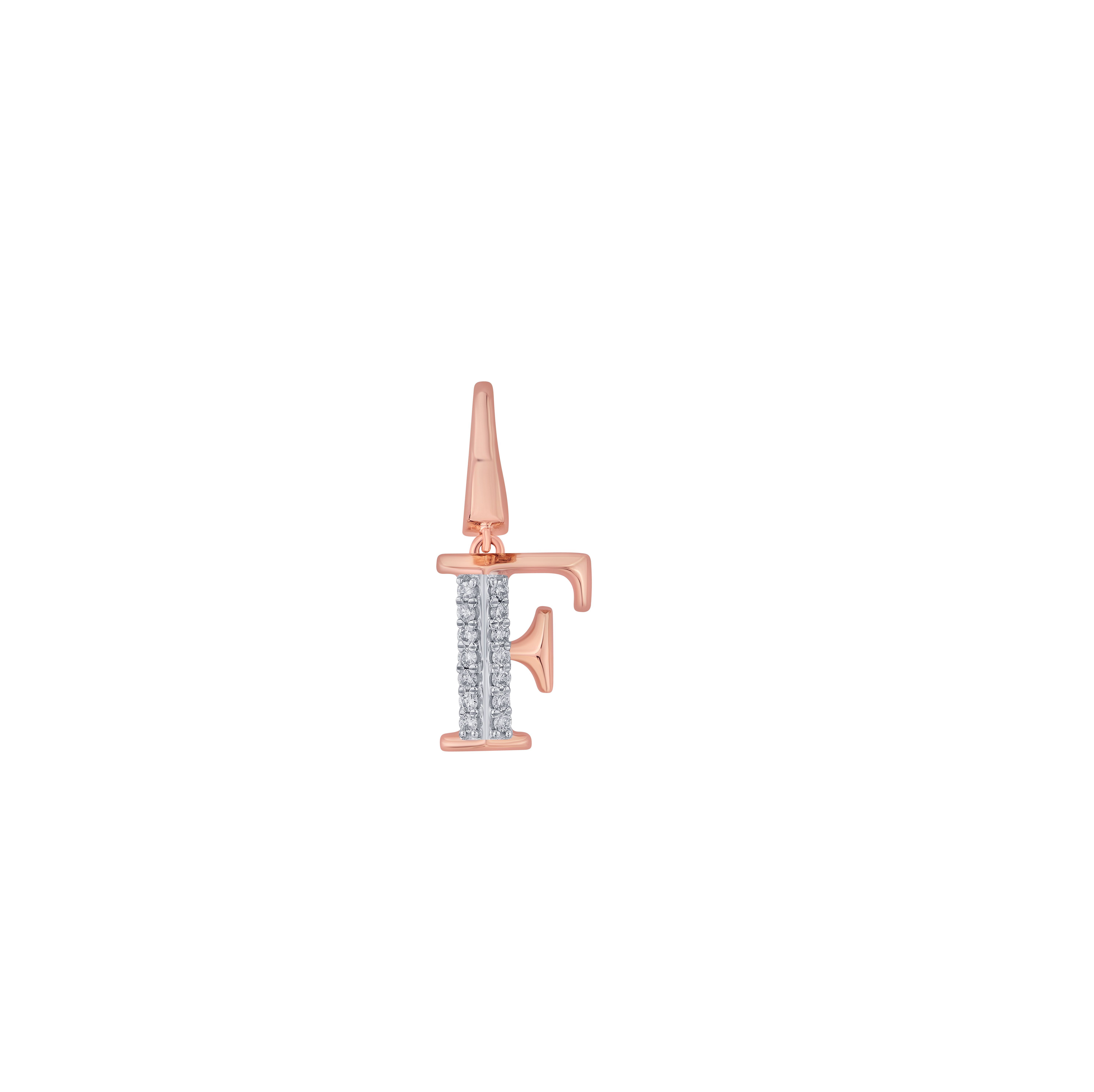 F Alphabet Diamond Pendant in 14KT Rose Gold-Pendants-OCP22022-D900X0C