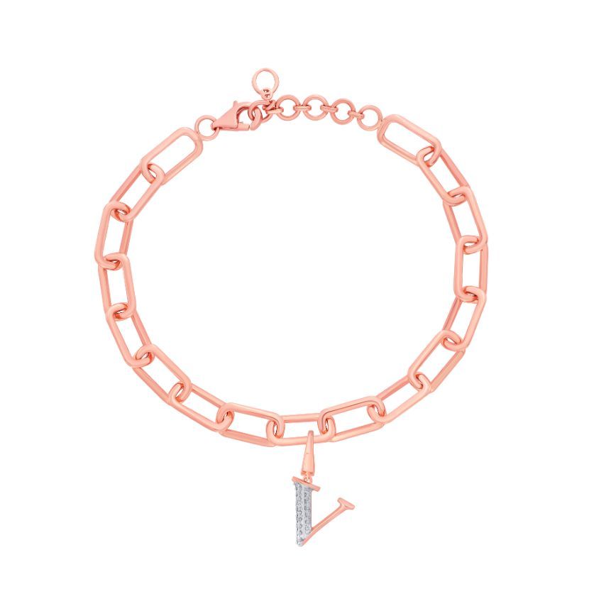 V Alphabet 14KT Rose Gold and Diamond Pendant-Pendants-OCP22023-D900X0C