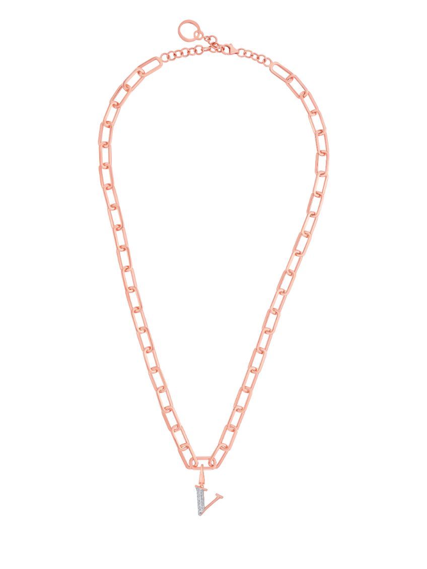 V Alphabet 14KT Rose Gold and Diamond Pendant-Pendants-OCP22023-D900X0C