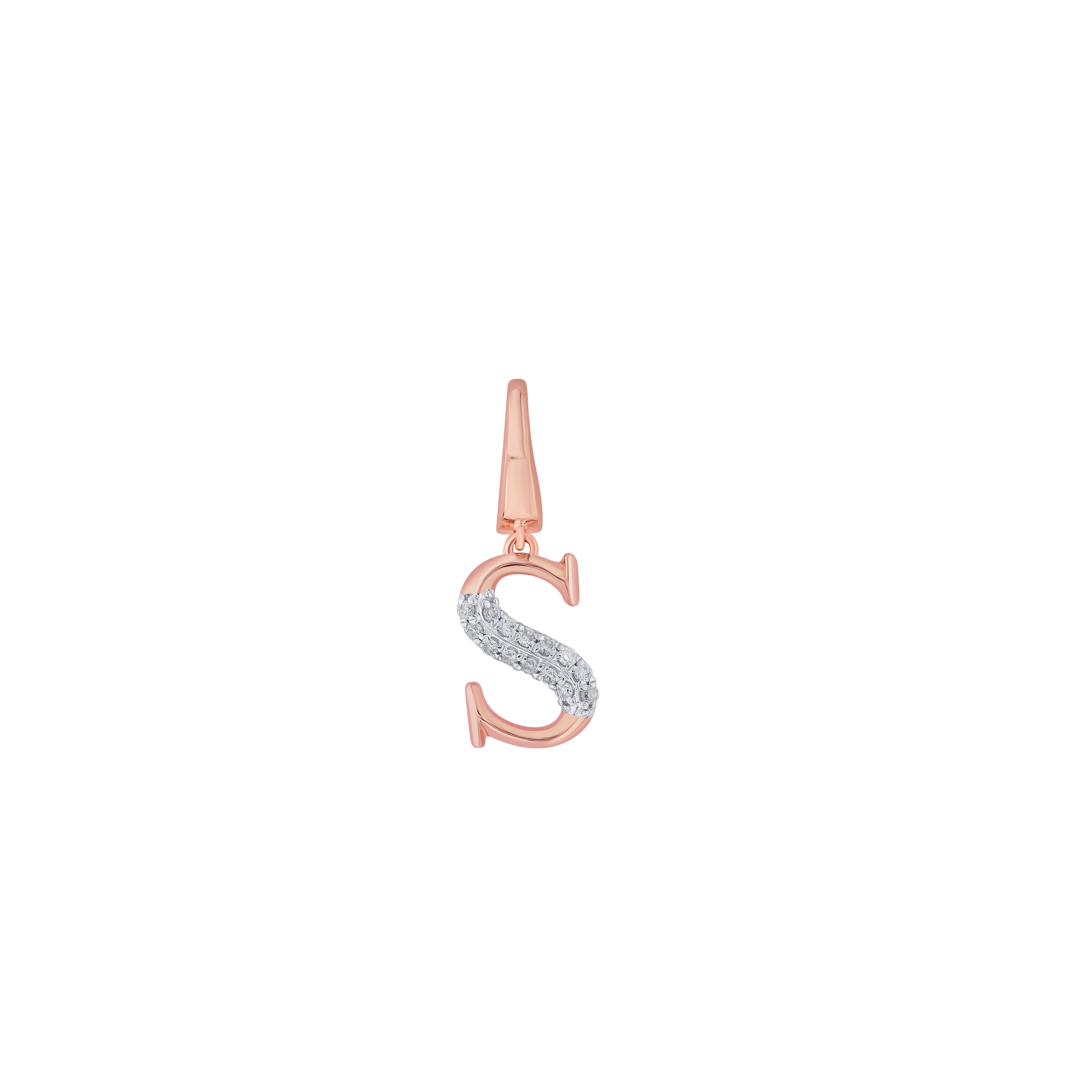 S Alphabet Diamond Pendant in 14KT Rose Gold-Pendants-OCP22028-D900X0C