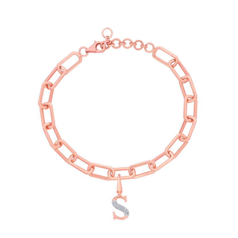 S Alphabet Diamond Pendant in 14KT Rose Gold-Pendants-OCP22028-D900X0C