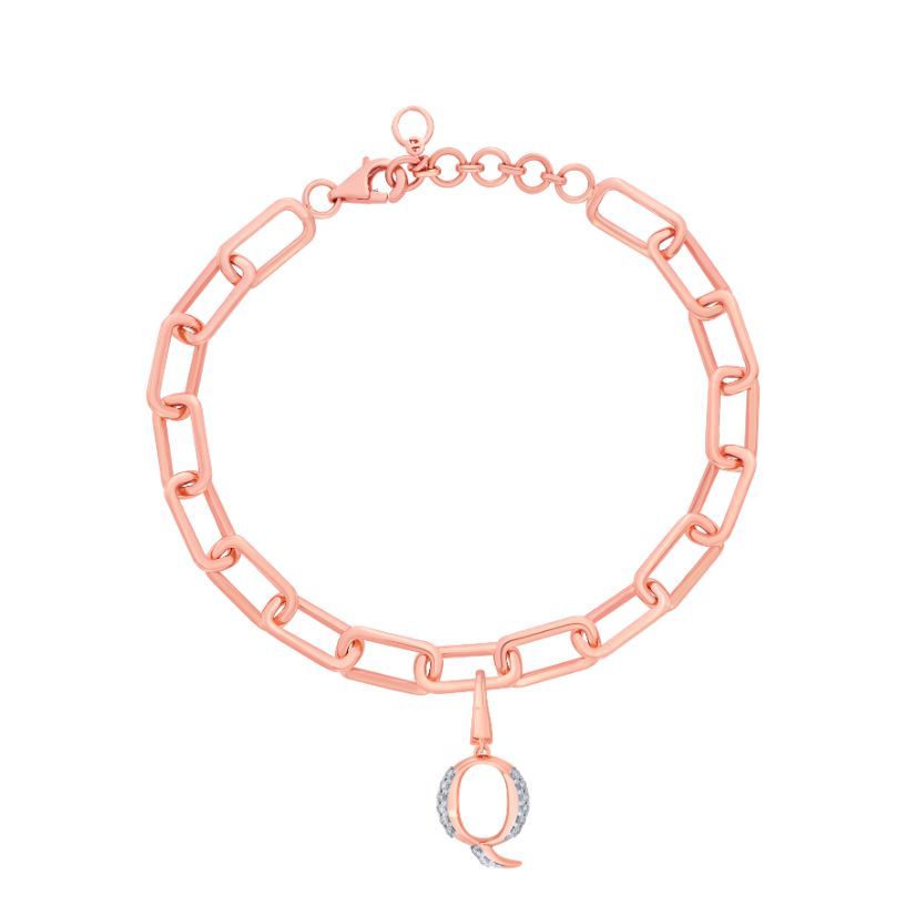 Q Alphabet 14KT Rose Gold and Diamond Pendant-Pendants-OCP22031-D900X0C