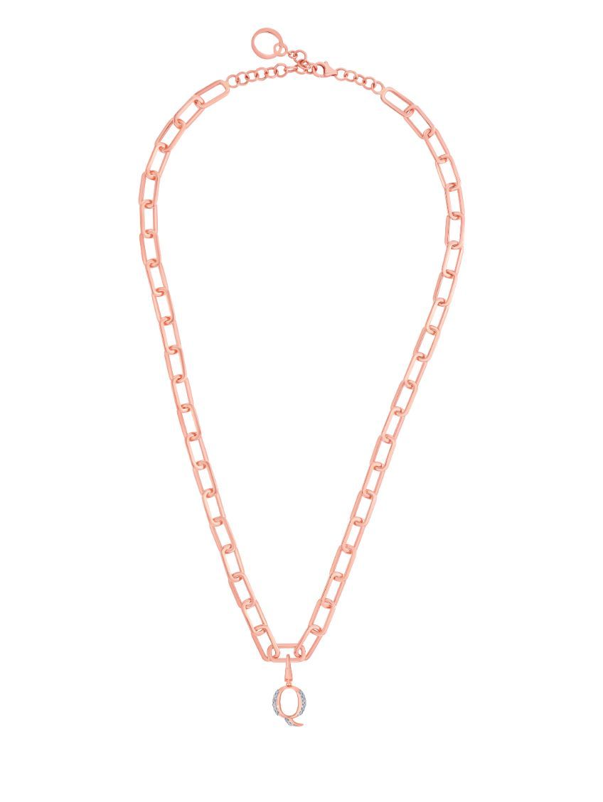 Q Alphabet 14KT Rose Gold and Diamond Pendant-Pendants-OCP22031-D900X0C
