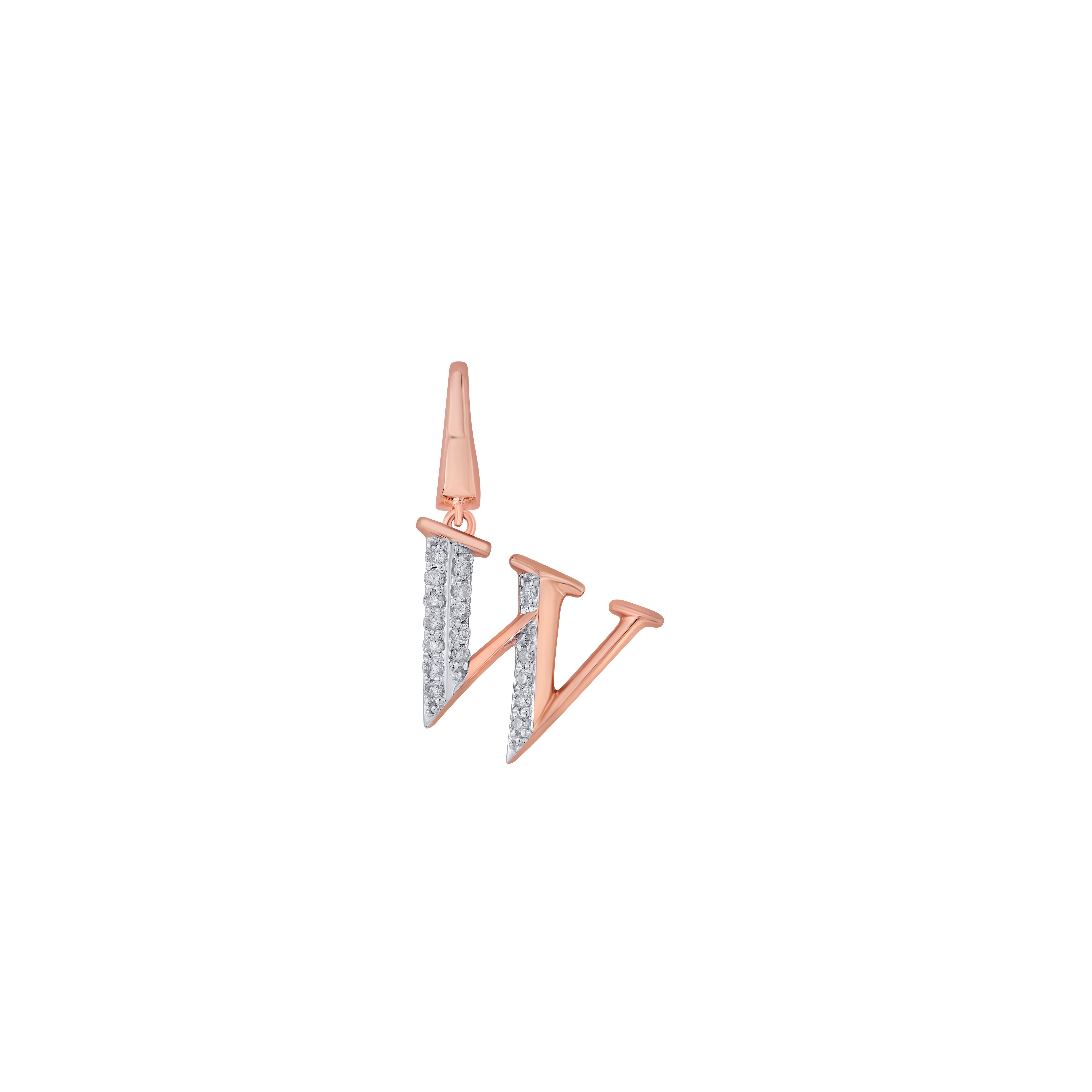 W Alphabet Diamond Pendant in 14KT Rose Gold-Pendants-OCP22032-D900X0C