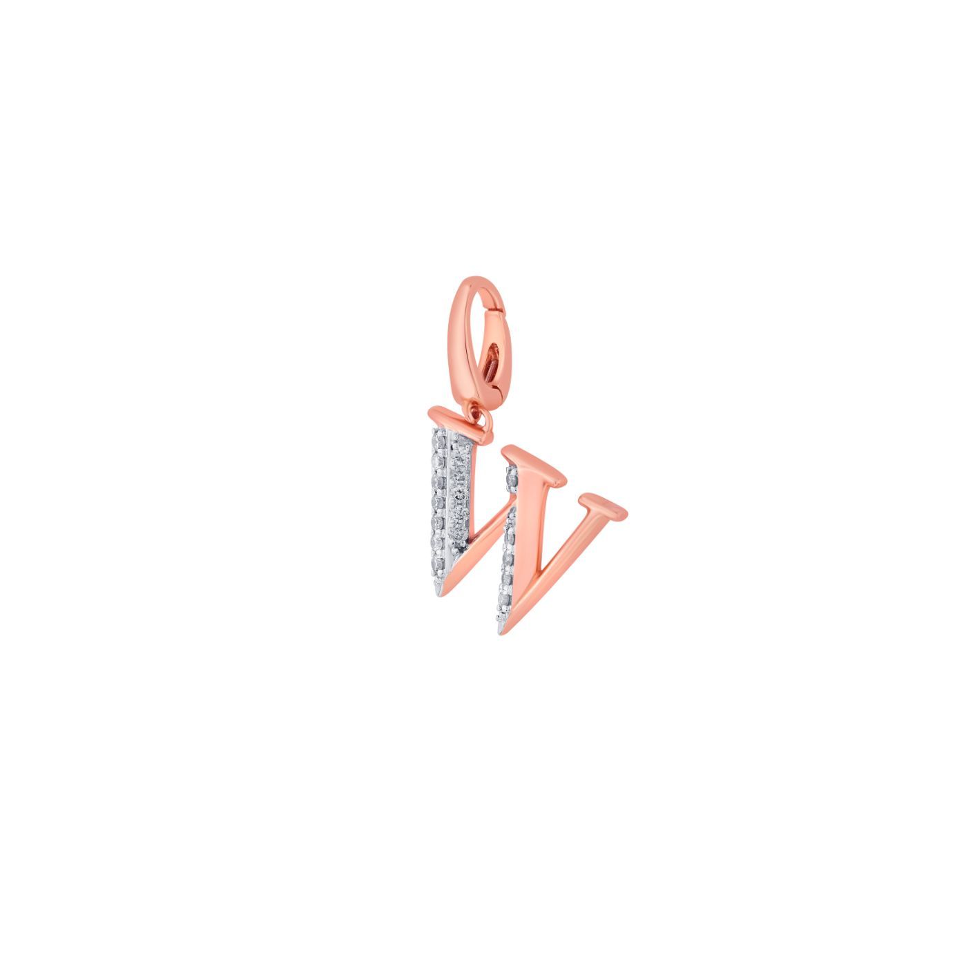 W Alphabet Diamond Pendant in 14KT Rose Gold-Pendants-OCP22032-D900X0C