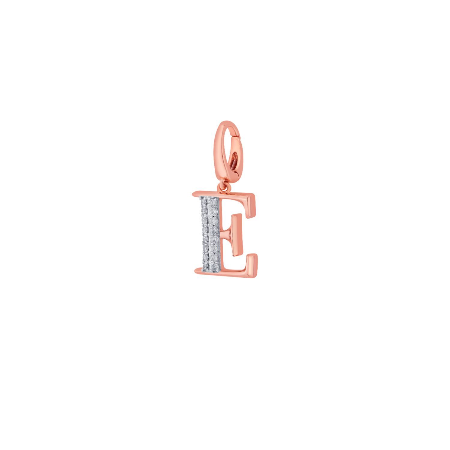 E Alphabet Diamond 14KT Rose Gold Pendant-Pendants-OCP22033-D900X0C