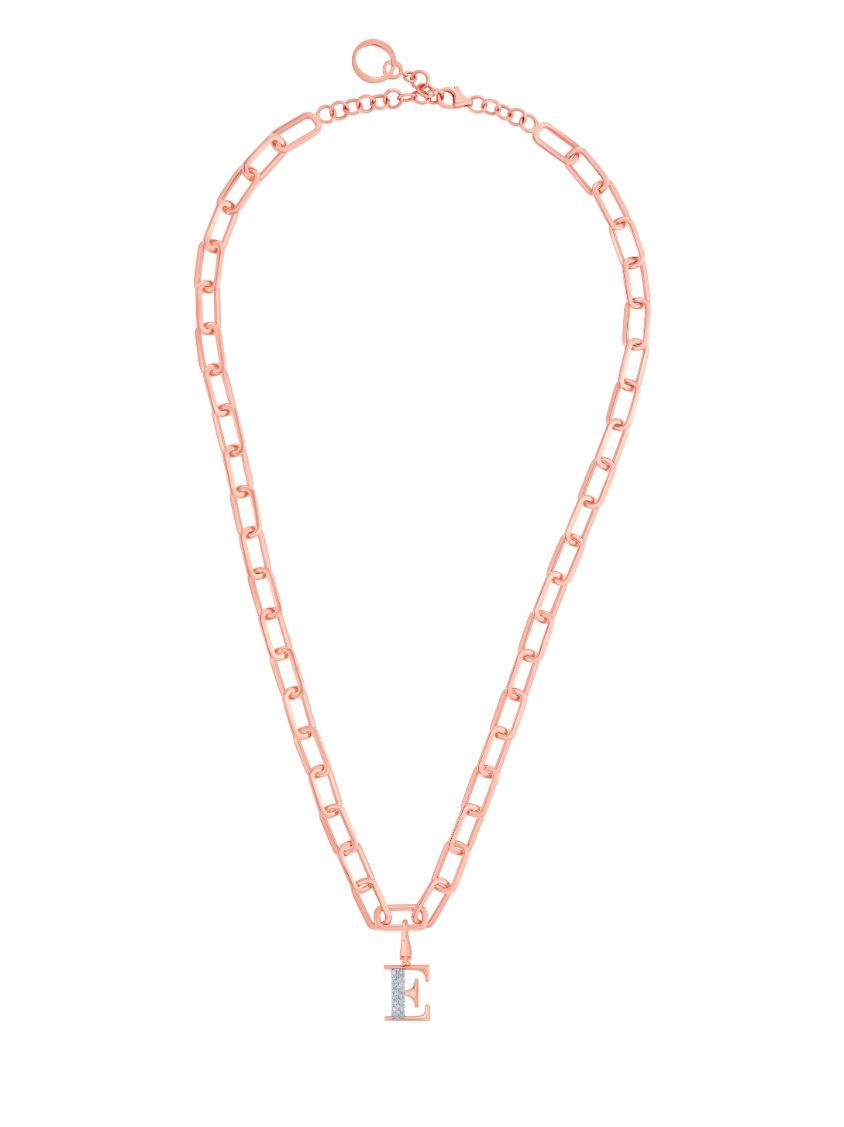 E Alphabet Diamond 14KT Rose Gold Pendant-Pendants-OCP22033-D900X0C