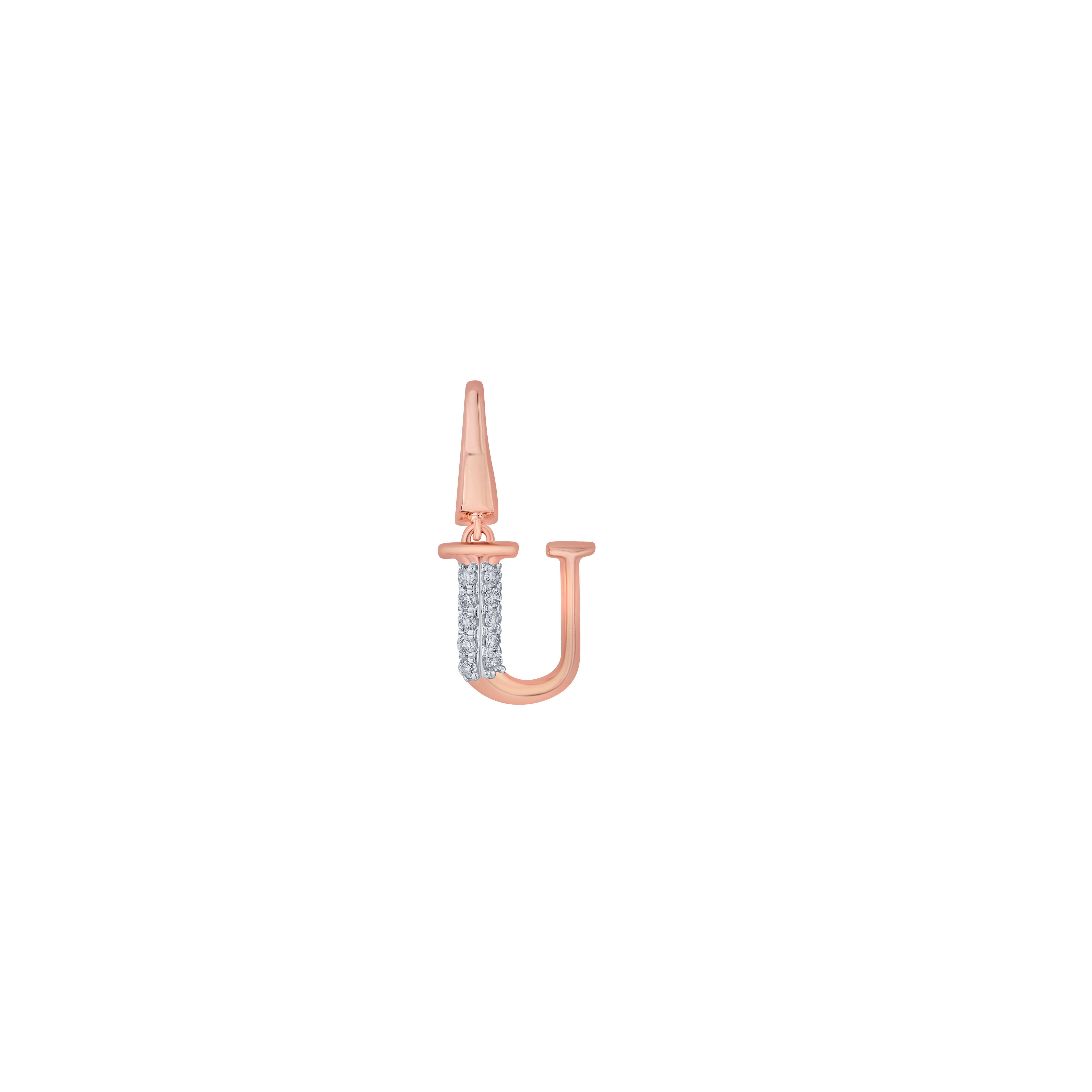 U Alphabet Diamond Pendant in 14KT Rose Gold-Pendants-OCP22034-D900X0C