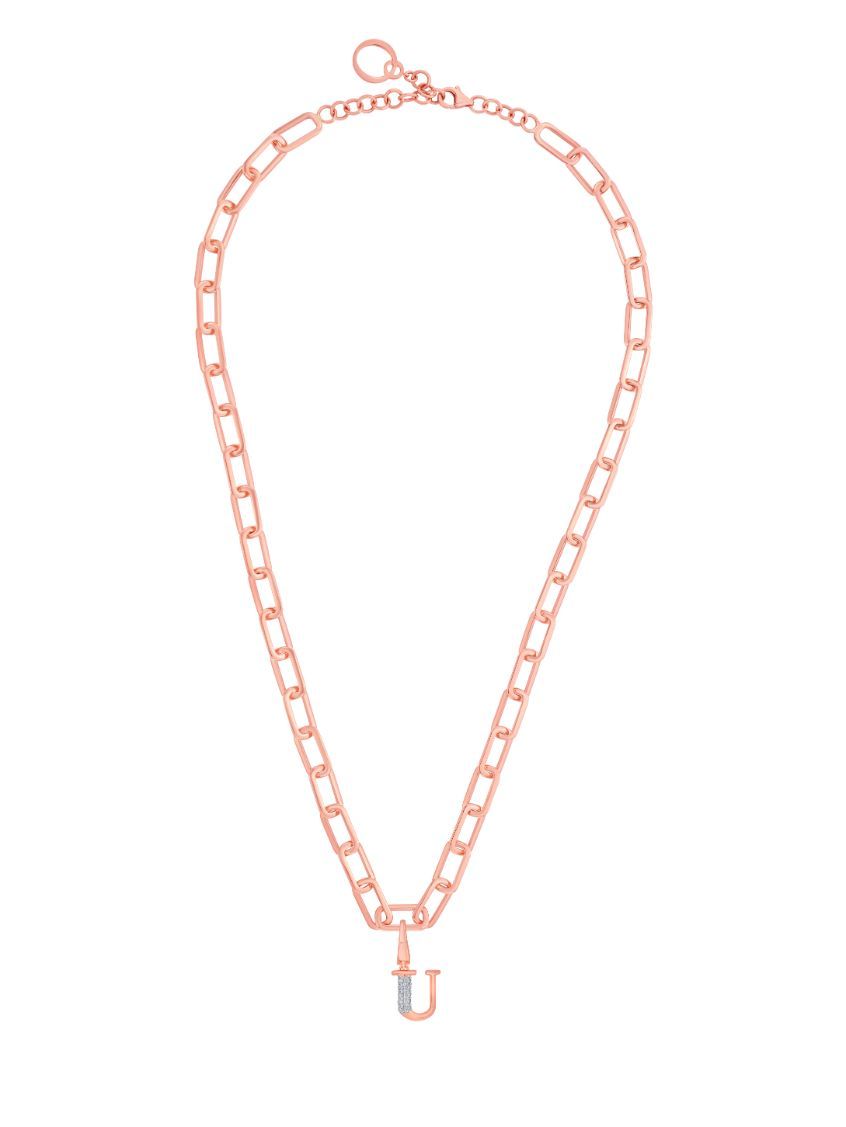 U Alphabet Diamond Pendant in 14KT Rose Gold-Pendants-OCP22034-D900X0C