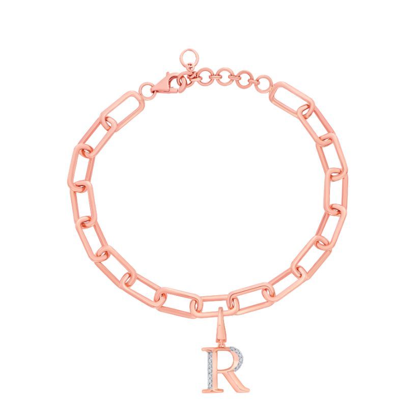 R Alphabet Diamond and 14KT Rose Gold Pendant-Pendants-OCP22037-D900X0C