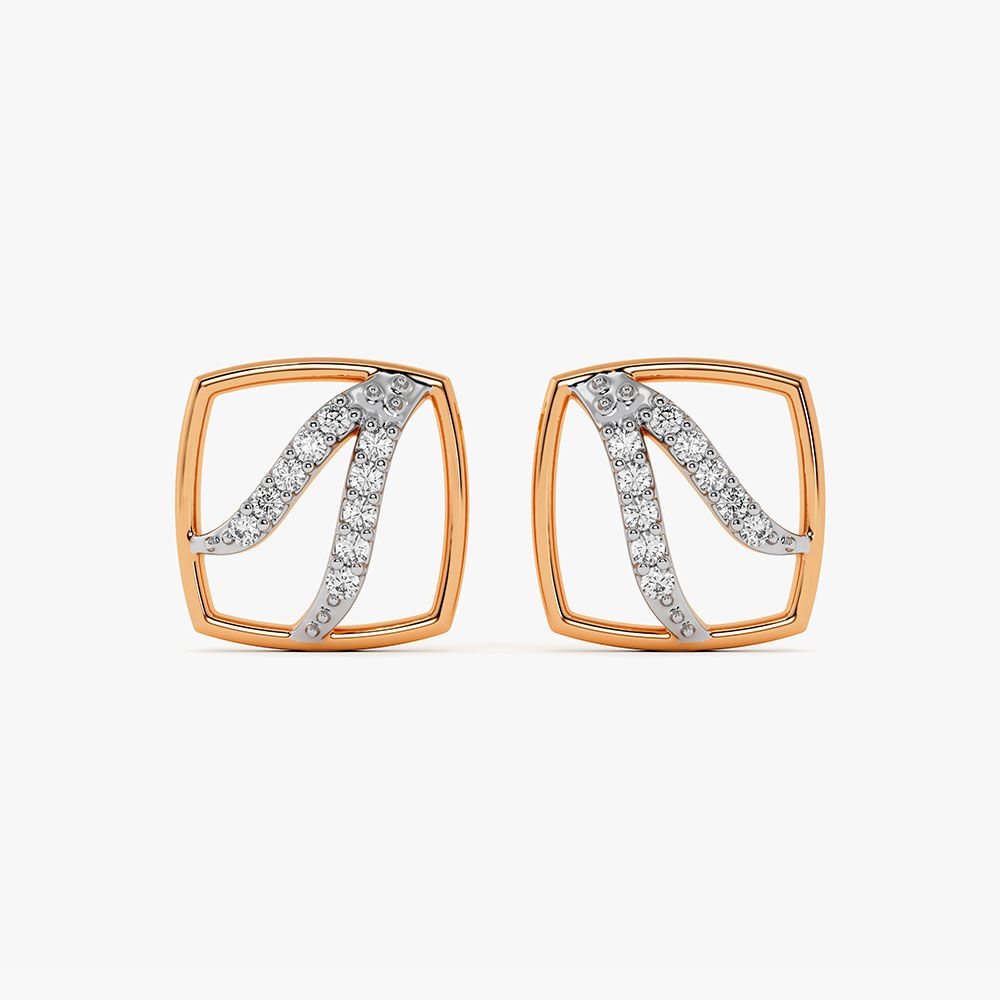 Square Rose Gold Diamond Studs-Earrings-OER10066-D400X0C