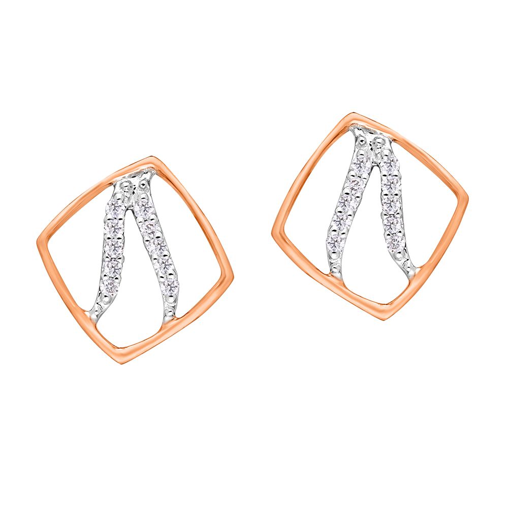 Square Rose Gold Diamond Studs-Earrings-OER10066-D400X0C