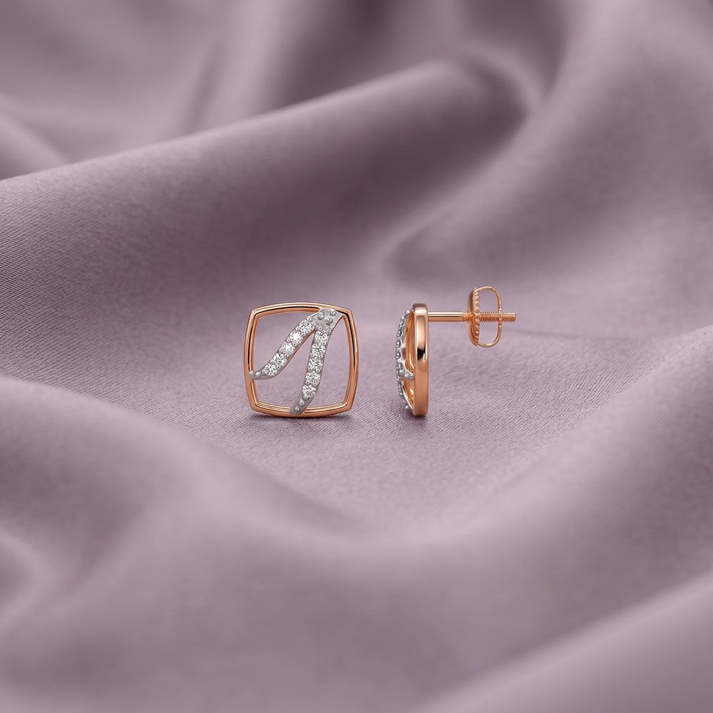 Square Rose Gold Diamond Studs-Earrings-OER10066-D400X0C