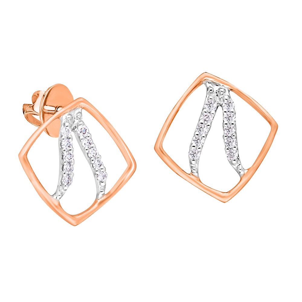 Square Rose Gold Diamond Studs-Earrings-OER10066-D400X0C