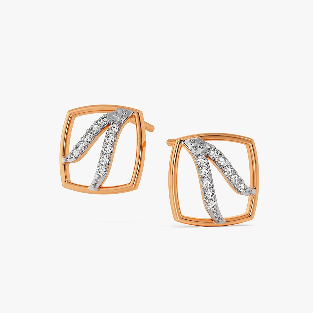 Square Rose Gold Diamond Studs-Earrings-OER10066-D400X0C
