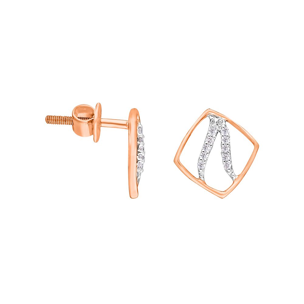 Square Rose Gold Diamond Studs-Earrings-OER10066-D400X0C