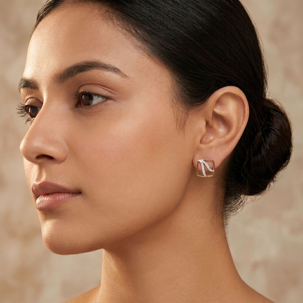 Square Rose Gold Diamond Studs-Earrings-OER10066-D400X0C