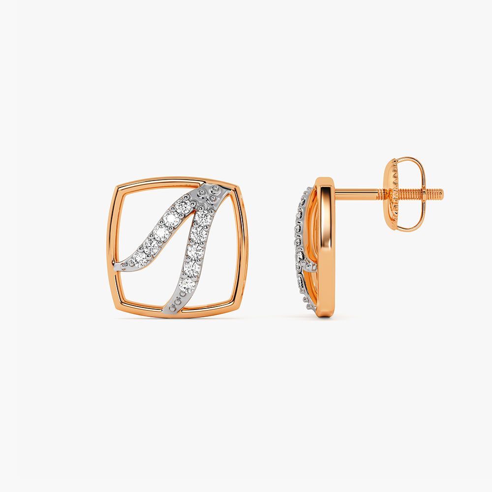 Square Rose Gold Diamond Studs-Earrings-OER10066-D400X0C