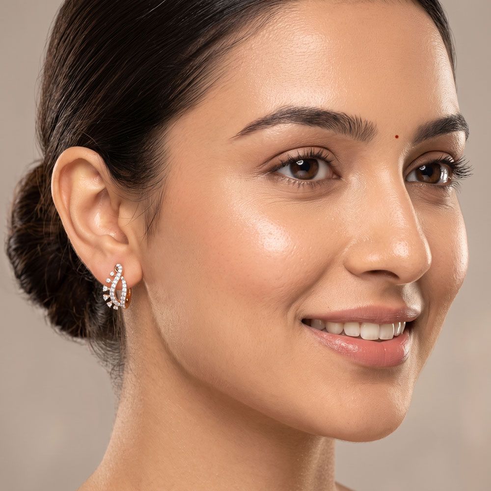 Semi Circular Diamond Embellished Earrings-Earrings-OER21004-D400X0C