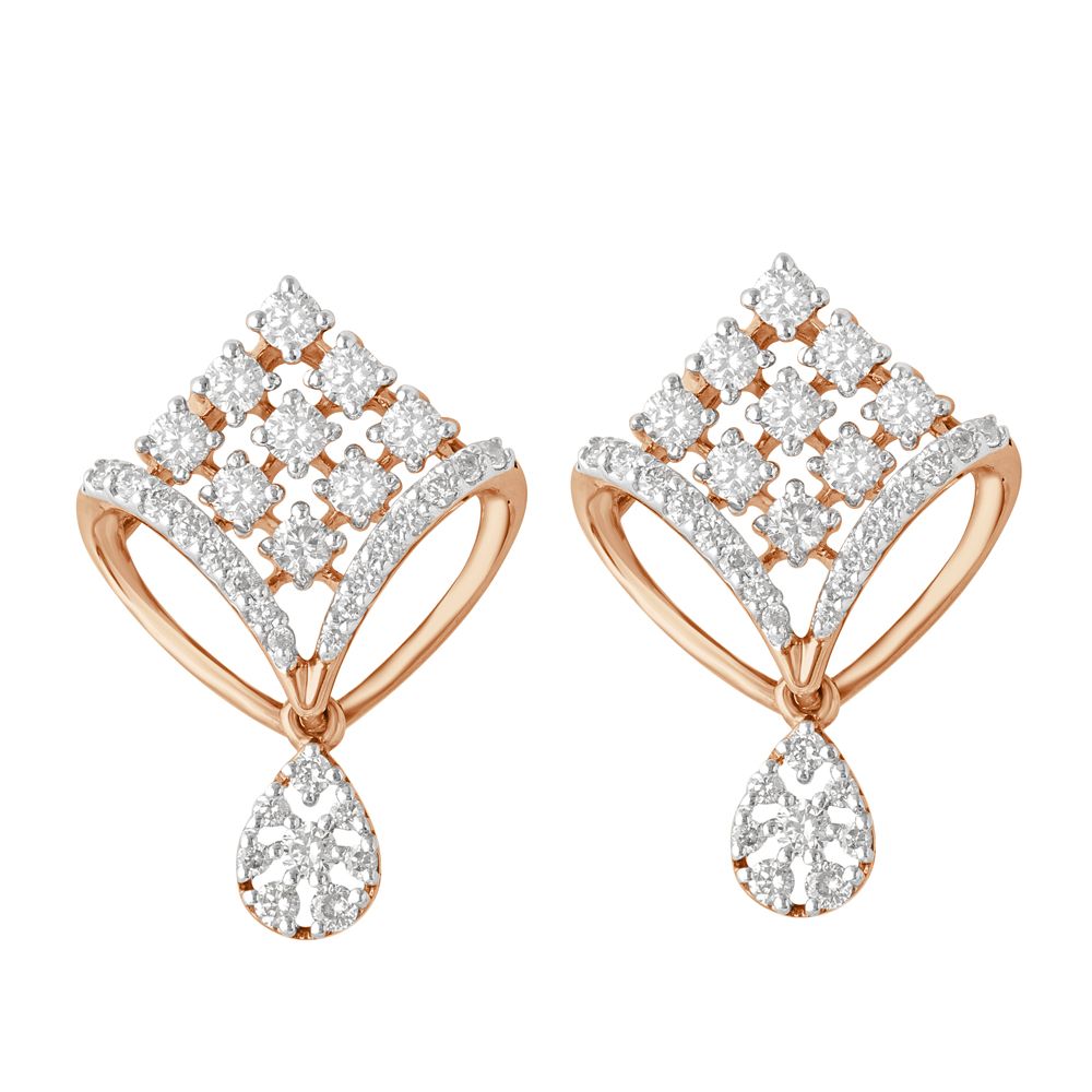 Diamond Drop Earrings in 18KT Yellow Gold-Earrings-OER21005-D300R0B