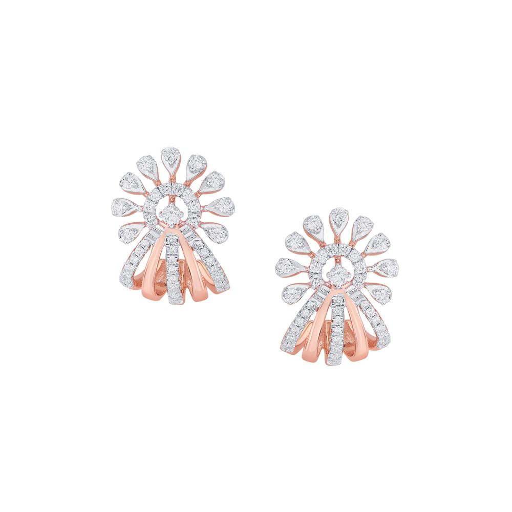 Floral Diamond and 14KT Rose Gold Earrings-Earrings-OER21018-D400X0C