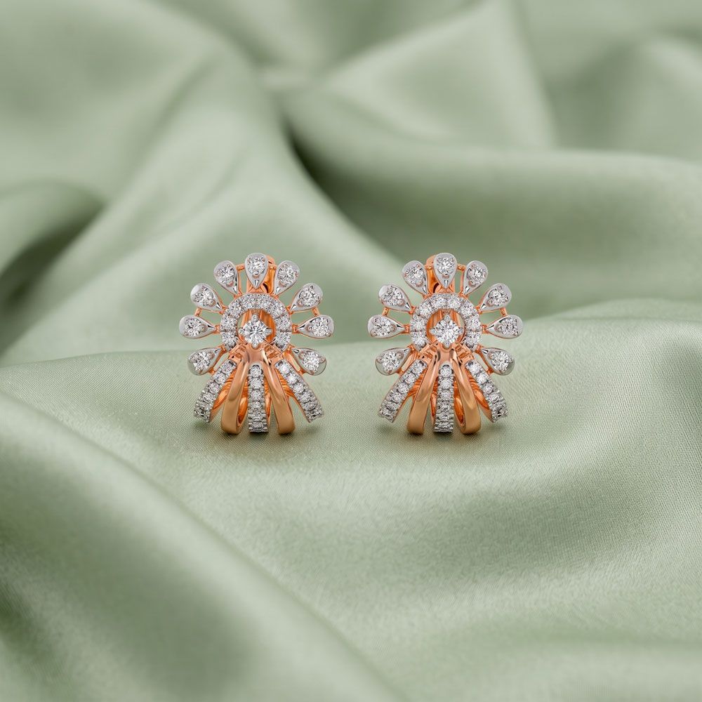 Floral Diamond and 14KT Rose Gold Earrings-Earrings-OER21018-D400X0C